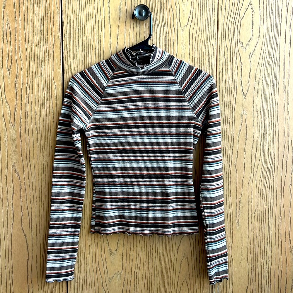 SO Ribbed Mock Neck Long Sleeve Striped Top